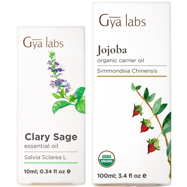 Gya Labs Clary Sage and Jojoba Carrier Oil Set Aromatherapy Grade Essential Oils Set Gya Labs 0.34 Fl Oz 3.4 Fl Oz