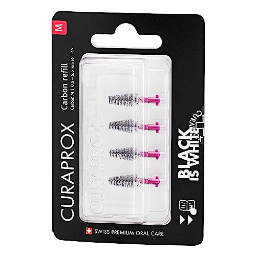 Curaprox Interdental Brush Refills Carbon " Size M ConeShaped UltraFine Filaments For Effective Plaque Removal 4Pack Swiss Made Pink
