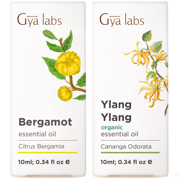 Gya Labs Bergamot and Ylang Essential Oil For Hair " Set " Premium Grade Essential Oils For Diffuser Aromatherapy Hair Care Skin Care Body Massage and Diy Candle Making Scents