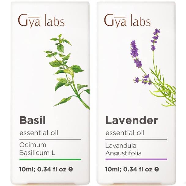 Gya Labs Basil and Lavender Essential Oil For Diffuser Set Aromatherapy Grade Essential Oils Set 2X0.34 Fl Oz Gya Labs