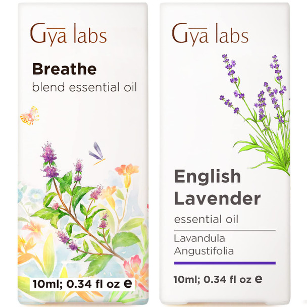 Gya Labs Breathe Essential Oil For Humidifier Cleaner and Lavender Essential Oil For Diffuser Set Aromatherapy Grade Essential Oils Set 2X10Ml Gya Labs