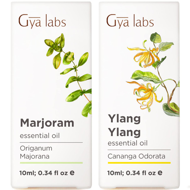 Gya Labs Marjoram Essential Oil For Aromatherapy and YlangYlang Essential Oil For Diffuser Set Aromatherapy Grade Essential Oils Set 2X0.34 Fl Oz Gya Labs