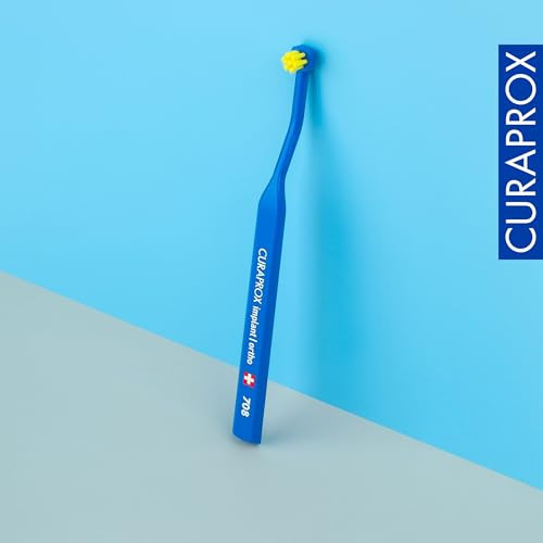 Curaprox Implant Toothbrush " For Implants Braces And Tricky Spots Flexible Head For Precise Cleaning Single Pack BlueYellow