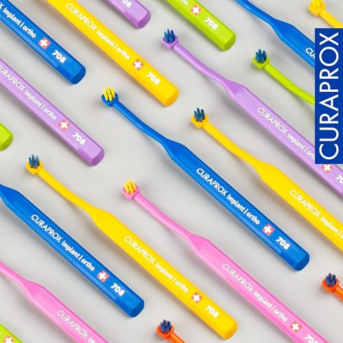 Curaprox Implant Toothbrush " For Implants Braces And Tricky Spots Flexible Head For Precise Cleaning Single Pack BlueYellow