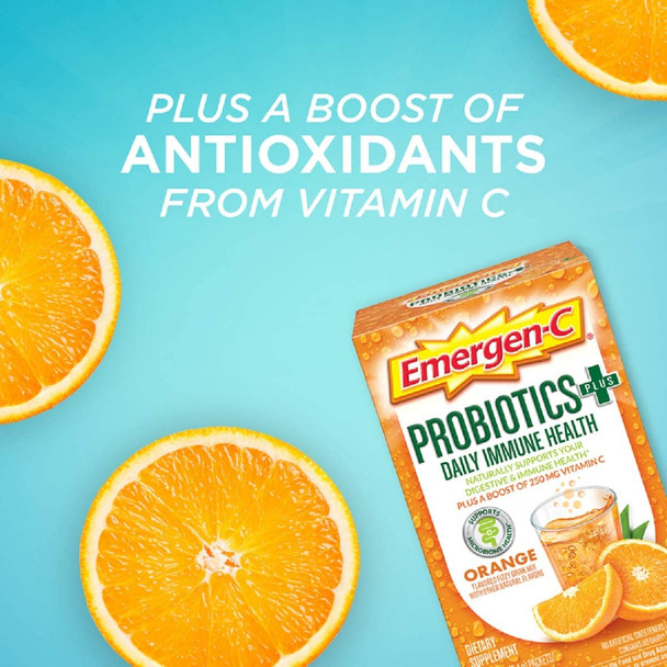 Emergen-C Probiotics+ Vitamin C 250mg (14 Count, Orange Flavor) Daily Immune Health Dietary Supplement Drink Mix, 0.19 Ounce Powder Packets