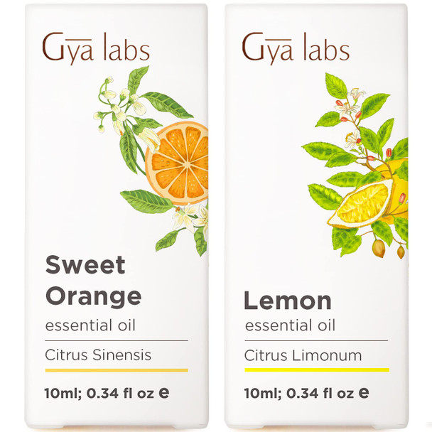 Gya Labs Orange Essential Oil For Diffuser and Lemon Essential Oil For Diffuser Set Aromatherapy Grade Essential Oils Set 2X0.34 Fl Oz Gya Labs