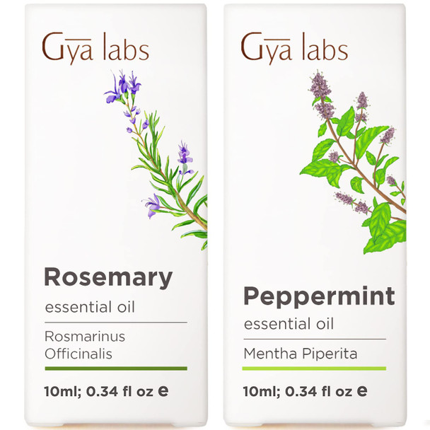 Gya Labs Rosemary Oil For Hair and Peppermint Oil For Diffuser Set Aromatherapy Grade Essential Oils Set 2X0.34 Fl Oz Gya Labs