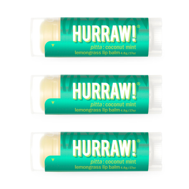 Hurraw Coconut Mint Lemongrass Pitta Lip Balm 3 Pack: Organic Vegan Cruelty And Gluten . NonGmo 100% Natural Ingredients. Bee Shea Soy And Palm . Made In Usa