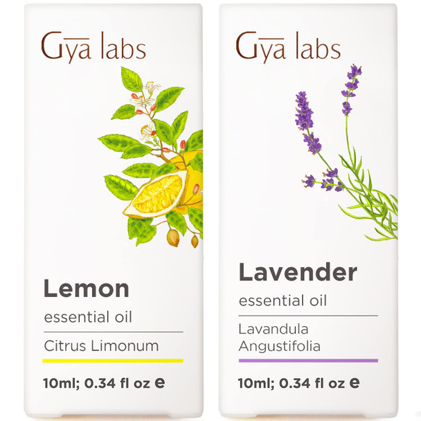 Gya Labs Lemon Essential Oil For Diffuser and Lavender Oil Essential Oil For Diffuser Set Aromatherapy Grade Essential Oils Set 2X0.34 Fl Oz Gya Labs