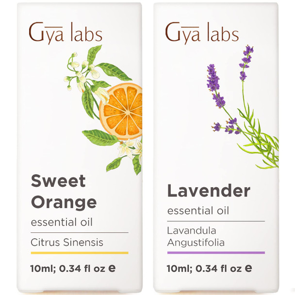 Gya Labs Orange Essential Oil For Diffuser and Lavender Essential Oil For Diffuser Set Aromatherapy Grade Essential Oils Set 2X0.34 Fl Oz Gya Labs