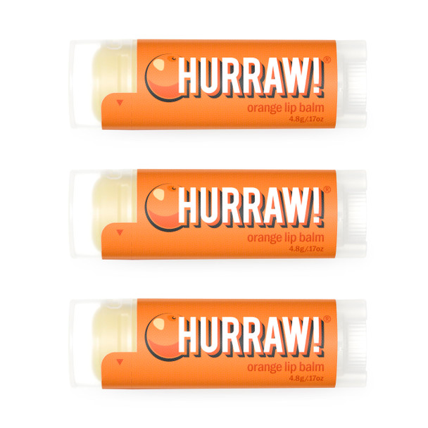 Hurraw Orange Lip Balm 3 Pack: Organic Vegan Cruelty And Gluten . NonGmo 100% Natural Ingredients. Bee Shea Soy And Palm . Made In Usa