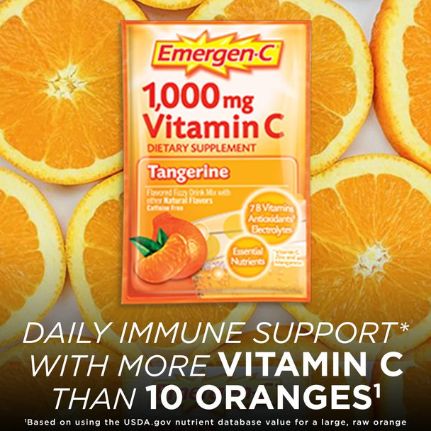 Emergen-C 1000mg Vitamin C Powder, with Antioxidants, B Vitamins and Electrolytes, Vitamin C Supplements for Immune Support, Caffeine Free Drink Mix, Tangerine Flavor - 60 Count/2 Month Supply