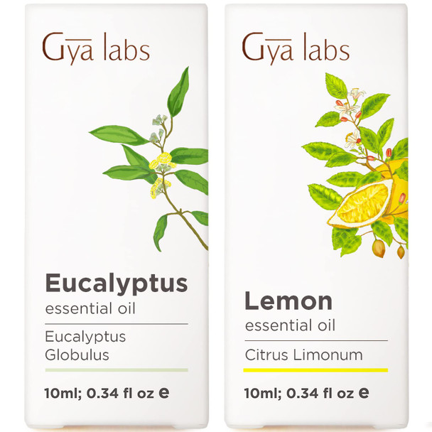 Gya Labs Eucalyptus Essential Oil and Lemon Essential Oil For Diffuser Set Aromatherapy Grade Essential Oils Set 2X0.34 Fl Oz Gya Labs