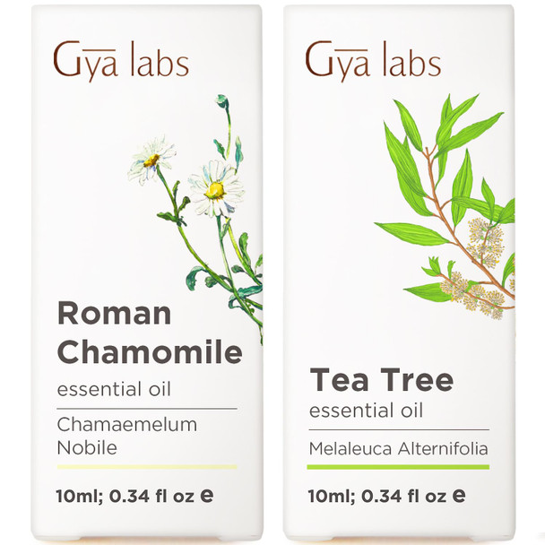 Gya Labs Roman Chamomile Essential Oil For Diffuser and Tea Tree Oil For Skin Set Aromatherapy Grade Essential Oils Set 2X0.34 Fl Oz Gya Labs