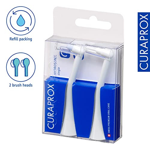 Curaprox Hydrosonic Brush Heads Single Duo " For Precision Cleaning Of Braces Implants and Gum Line Sonic Toothbrush Heads 2Pack Swiss Made