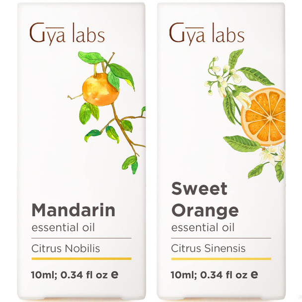 Gya Labs Mandarin Essential Oil For Skin and Sweet Orange Essential Oil For Diffuser Set Aromatherapy Grade Essential Oils Set 2X0.34 Fl Oz Gya Labs