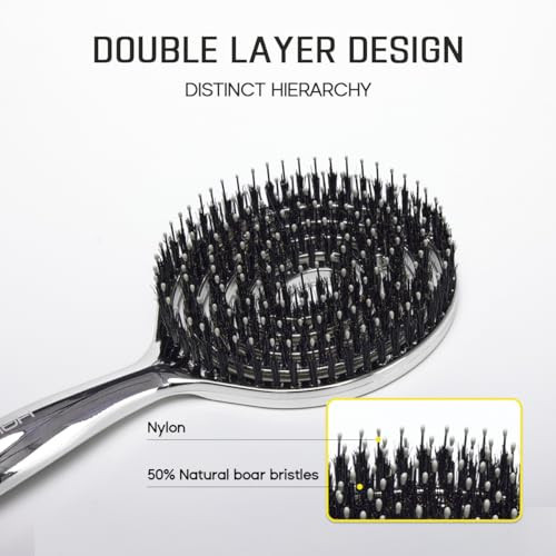 Halovida Hair Brush For Women With Double Layer Boar Bristle and Nylon Detangler With Elastic Air Cushion Anti Static Scalp Massage Brush For Smooth Frizz Hair 1 Pack)