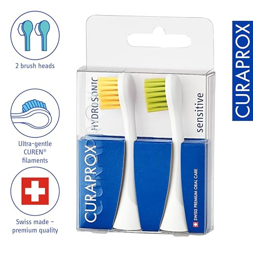 Curaprox Hydrosonic Brush Heads Rainbow Sensitive Duo " For Gentle Gum Care and Daily Cleaning Yellow/Green 2Pack Compatible With All Curaprox Sonic Models Swiss Made