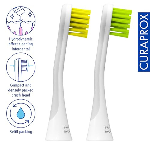 Curaprox Hydrosonic Brush Heads Rainbow Sensitive Duo " For Gentle Gum Care and Daily Cleaning Yellow/Green 2Pack Compatible With All Curaprox Sonic Models Swiss Made