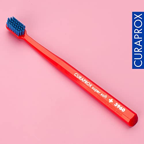 Curaprox Cs 3960 Super Soft Toothbrush " Adult Oral Care Gentle Cleaning With Super Soft 0.12 Mm Bristles Single Pack Red/Blue