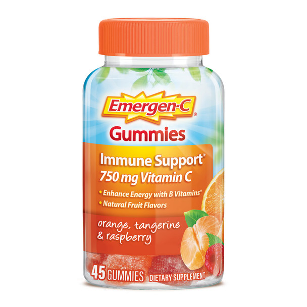 Emergen-c Gummies Immune Support 500 mg vitamin C, Orange Tangerine & Raspberry, 45 Gummies (Pack of 2)