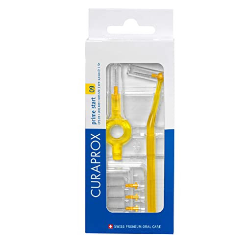Curaprox Cps 09 Prime Start Interdental Brushes Set 5 Interdental Brushes Cps 09 + 1 Uhs 409 Holder + 1 Uhs 470 Holder 0.9 Mm Diameter 4 Mm Effectiveness Yellow