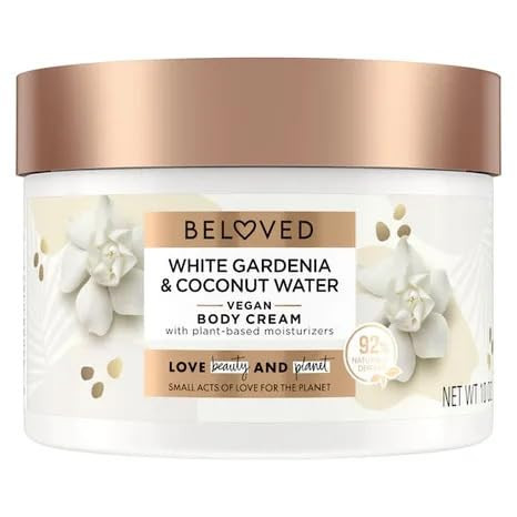 Love Beauty And Planet Beloved White Gardenia and Coconut Water Vegan Body Cream Deep Moisturizing Body Lotion With Plant Based Moisturizers For Dry Skin 10 Oz