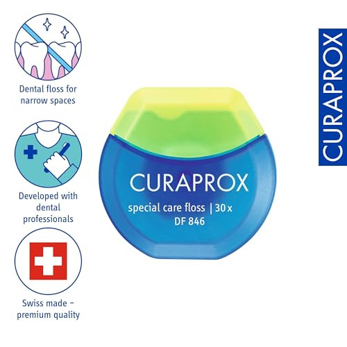 Curaprox Df 846 Special Care Dental Floss " Elastic Microfibre Floss For Braces Implants and Crowns 30 Pieces Swiss Made