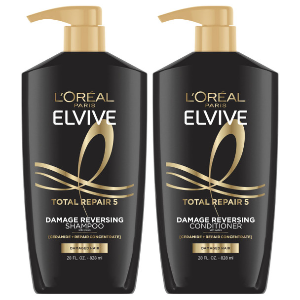 L'Oreal Paris Elvive Total Repair 5 Damage Reversing Shampoo And Conditioner Set For Dry And Damaged Hair Repair Formula With Protein And Ceramide 56 Fl Oz Set