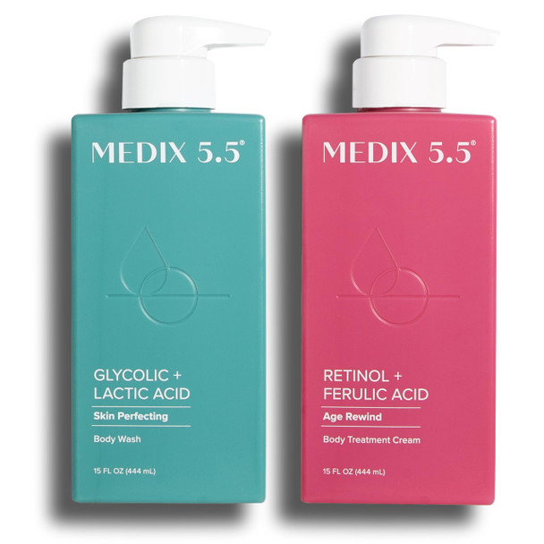 Medix 5.5 Retinol Age Rewind Body Treatment Cream + Glycolic Acid Exfoliating Body Wash Set
