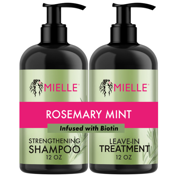 Mielle Organics Rosemary Mint Strengthening Shampoo And LeaveIn Conditioner Infused With Biotin Cleanses And Helps Strengthen Weak And Brittle Hair 12 Ounces