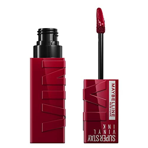 Maybelline Super Stay Vinyl Ink Longwear NoBudge Liquid Lipcolor Makeup Bundle With Royal Deep Wine Red And Wicked Cool Red 0.14 Fl Oz Lipsticks 0.14 Fl Oz