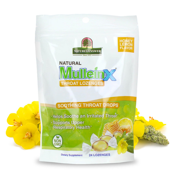 Nature'S Answer MulleinX Respiratory Soothing Throat Lozenges AlcoholFree Herbal Cough Support With Mullein Marshmallow English Ivy and Honey NonGmo GlutenFree 24Count