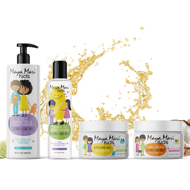 Maya Mari Kids Curly Hair Care Bundle 2In1 Shampoo and Conditioner Curl Cream LeaveIn Conditioner and Styling Gel Shea Butter and Coconut TearFree Frizz Control and SulfateFree