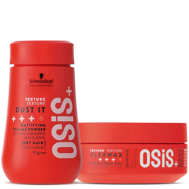 Osis+ Dust It Mattifying Volume Powder And Flexwax Ultra Strong Hair Styling Cream Wax 2.8 Oz Bundle 0.35 Oz