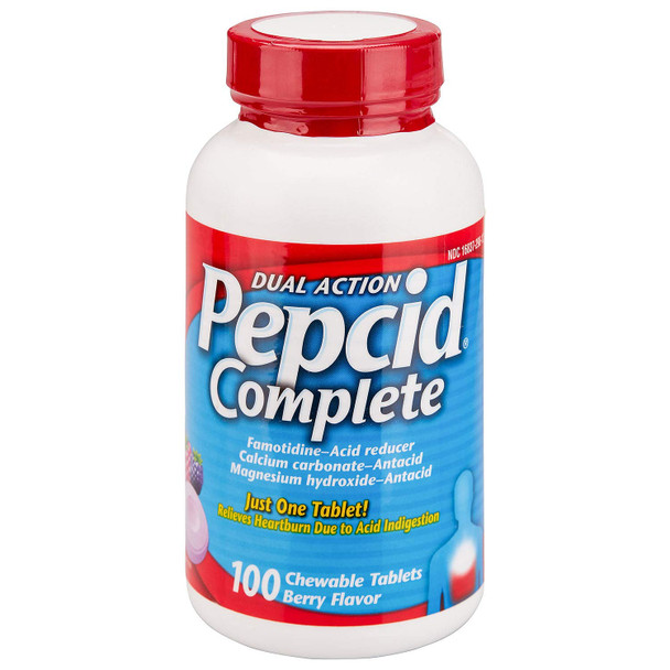 Pepcid Complete Dual Action Chewable Tablets Berry Flavor 100 Count 4 Pack