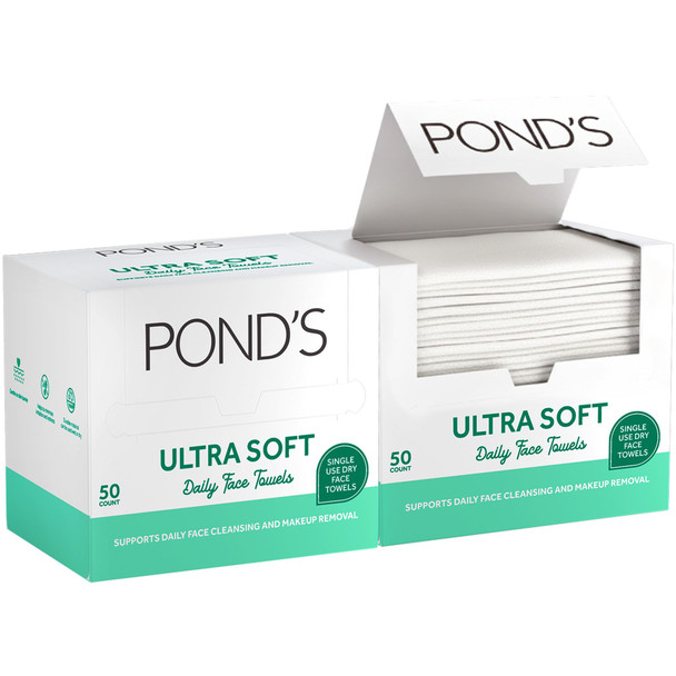 Pond'S Disposable Face Towel 2Pack 50 Per Box " Ultra Soft Biobased Dry Face Towels " Clean and Hygienic Makeup Remover Wipes Facial Cleansing Exfoliating Gentle On Sensitive Skin