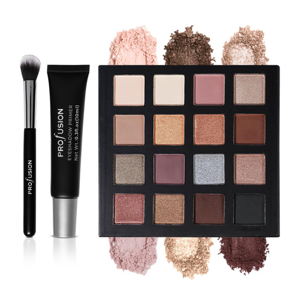Profusion Cosmetics Sparkle Eyes Eyeshadow Palette " 16 Richly Pigmented Shades With Matte and Shimmer Finishes Includes Primer and Blending Brush Vegan and CrueltyFree Makeup