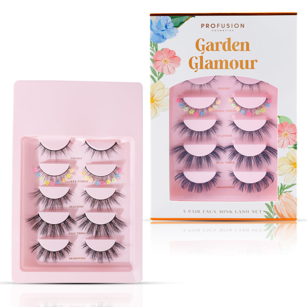 Profusion Cosmetics Petal Perfect Garden Glamour 5 Pair Faux Mink Lash Set Featuring 5 Lash Styles Wispy Eyelashes To Achieve Eye Catching Look