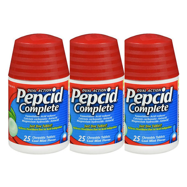 Pepcid Complete Tablets Cool Mint Flavor 25 Ct Pack Of 3