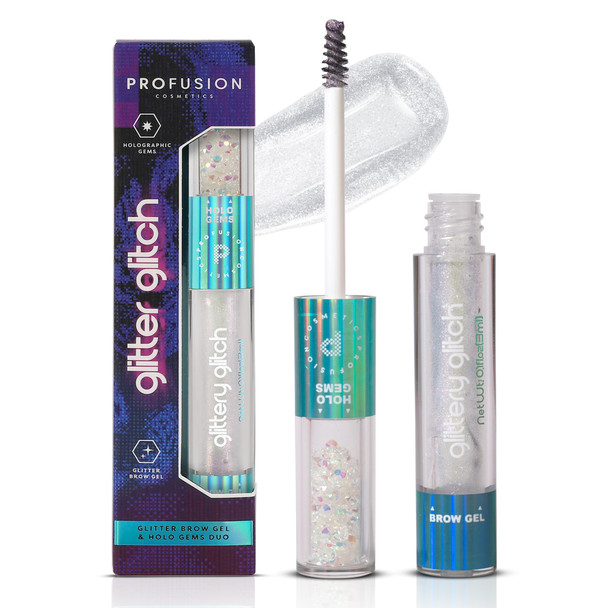 Profusion Cosmetics Glitter Glitch Eyebrow Gel and Holographic Gems " Lightweight LongWearing Sparkling Brow Gel and Face Jewels Vegan and CrueltyFree Makeup