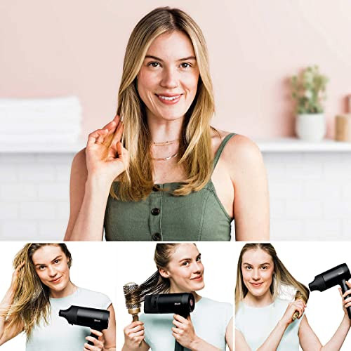 Renewed Shark Hd125Co Hair Blow Dryer Hyperair FastDrying With Iq 2In1 Concentrator Iq Styling Brush and Iq CurlDefining Diffuser Attachments Black Renewed 1.0 Count
