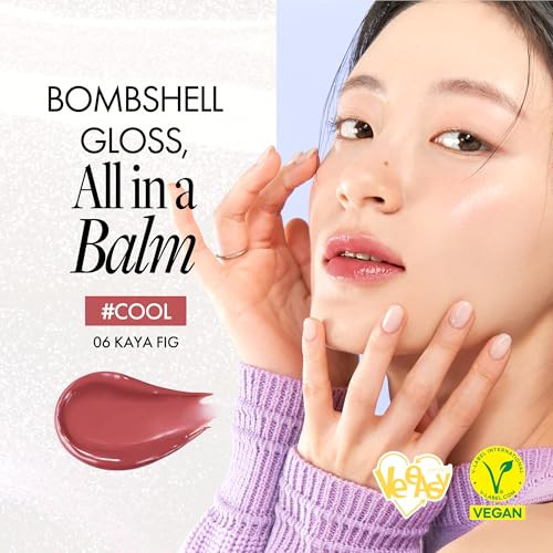 RomandNd Glasting Melting Balm High Shine Hydrating Tinted Lip Balm Buildable Gloss and Vegan Formula Korean Glossy Lip Balm With Shea Butter 0.12 Oz #06 Kaya Fig