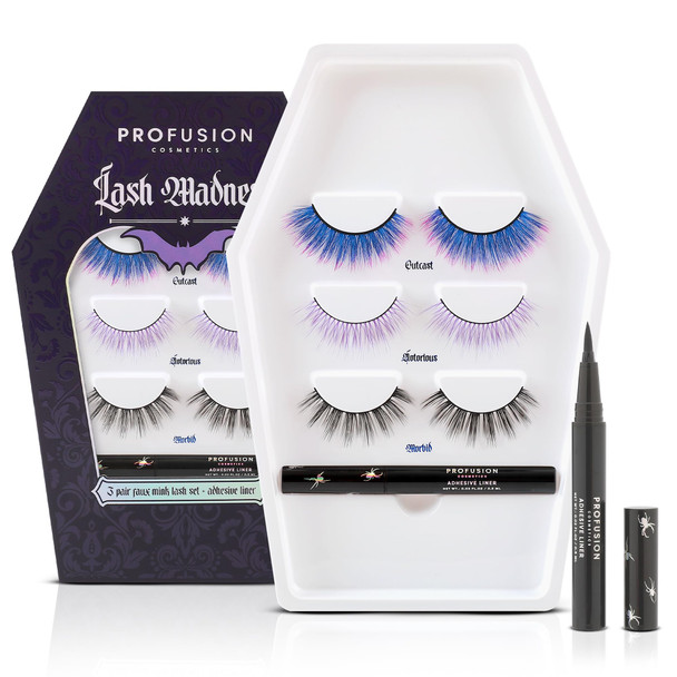 Profusion Cosmetics Lash Madness False Eyelashes With Adhesive Liner Pen 3 Bold Lash Styles For Natural Looks Lightweight Flexible Band and Comfortable AllDay Wear