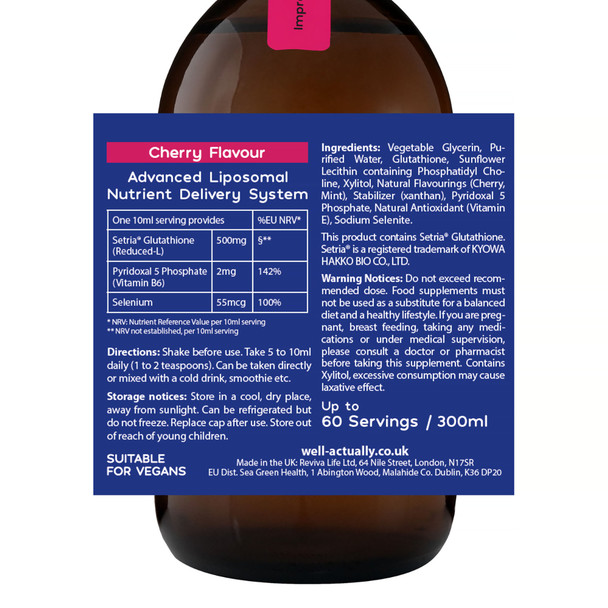Well.Actually. Liposomal Reduced L-Glutathione 500mg 300ml plus Setria  B6