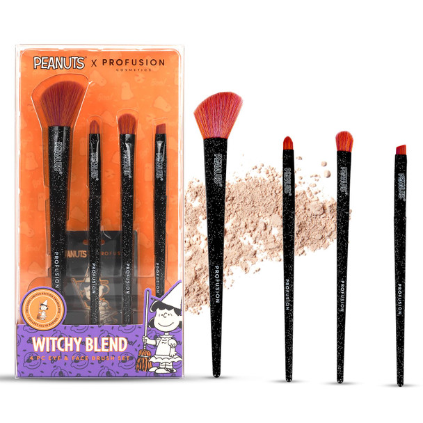 Profusion Cosmetics Peanuts 4 Pc Eye and Face Brush Set Makeup Brush Set For Cream And Powder Formulas Perfect For FullFace Application Travel Set Vegan and CrueltyFree