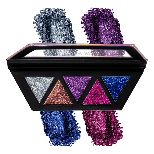Profusion Cosmetics Glitter Rock 5 Shades Eyeshadow Palette " Pressed Glitter Makeup For Eyes Shimmer and Shine Pigments Dazzling Color For Day To Night Glam Looks Vegan and CrueltyFree