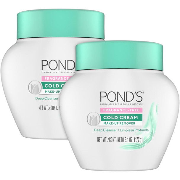 Pond'S Cold Cream MakeUp Remover FragranceFree Deep Cleanser 2Pack " NonComedogenic Hypoallergenic DermatologistTested 6.1 Oz Ea