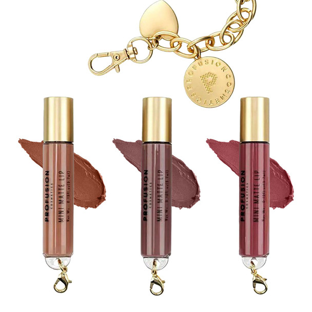 Profusion Cosmetics Charming Lips 3 Pc Mini Matte Lipgloss Set With Keychain LongWearing NonDrying Formula Smooth Application and Rich Colour Payoff