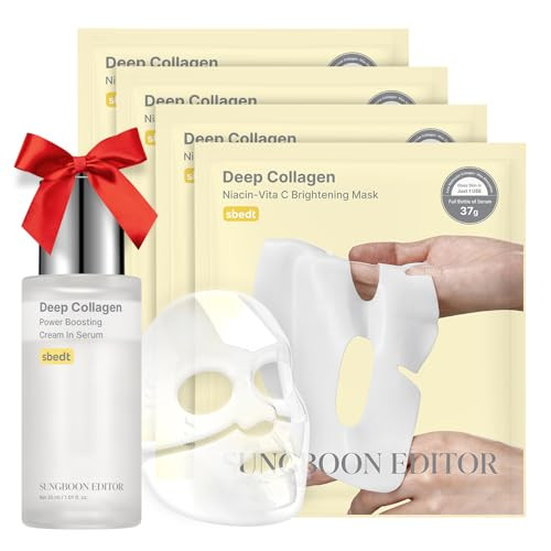 Sungboon Editor Wrinkle Even Skin Duo: Deep Collagen NiacinVita C Mask 4Ea and Deep Collagen Power Boosting Cream In Serum Skincare Sets For Mom